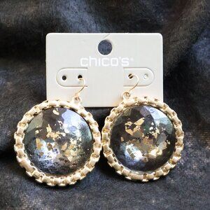 Chico’s Black Gold Foil Round Dangle Earrings Fashion Statement Jewelry